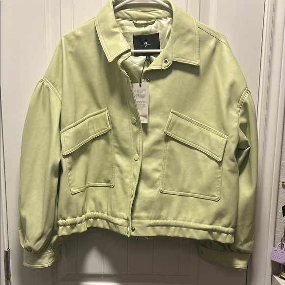 7 For All Mankind Light Green Leather Jacket - Picture 1 of 1